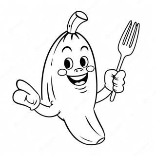 Cute Banana Holding A Fork Coloring Page דפי צביעה
