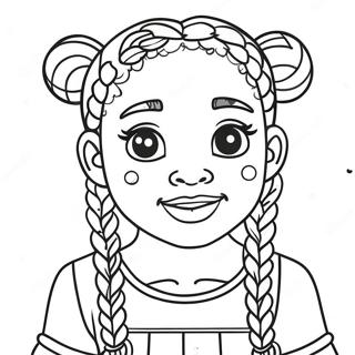 דף צביעה של ילדה שחורה חמודה עם צמות דפי צביעה
