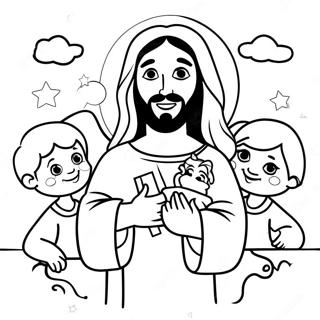 דף צביעה ישו חמוד עם ילדים דפי צביעה