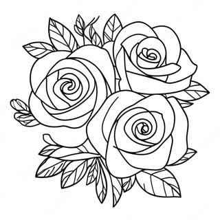 Elegant Rose Bouquet Coloring Page דפי צביעה